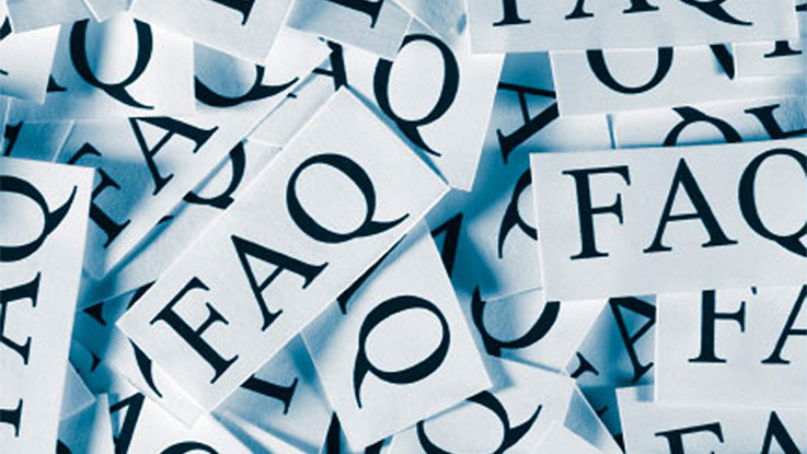 许多常见问题卡片，黑色文本在浅色背景上。