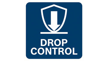 一个蓝色的标志，带有向下的箭头和文本“DROP CONTROL”。