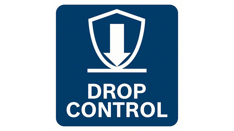 蓝色安全贴纸，上面写着“DROP CONTROL”和标志符号。