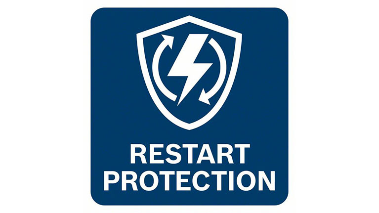 带有闪电符号和蓝色“RESTART PROTECTION”字样的标志。