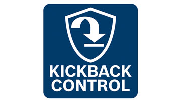 Kickback Control的蓝色标志，带有盾牌和箭头设计。
